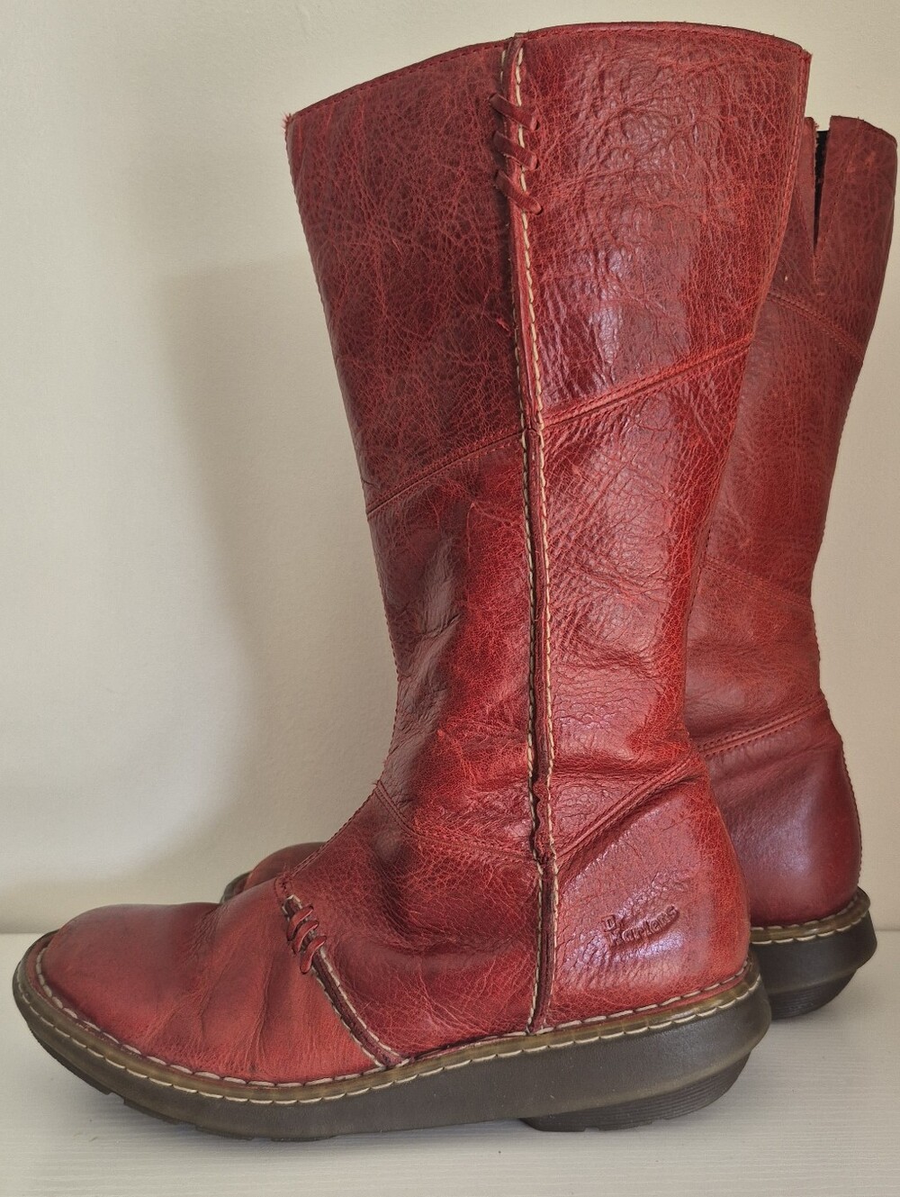 Dr. Martens Cherry 10491 Leather Wedge Mid-Calf Boots Size 8 / EU 39 Grunge